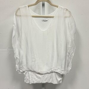 Gigi Moda White Silk Blend V-Neck Layered Blouson Top Made in Italy Short Sleeve
